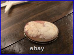 Victorian Silver case Hand Carved Shell Cameo For Brooch Pendant Nice