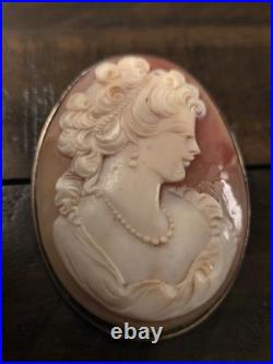 Victorian Silver case Hand Carved Shell Cameo For Brooch Pendant Nice