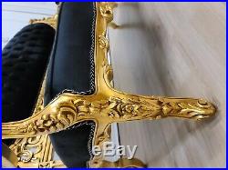 Victorian Sofa/ Antique Gold Leaf Finish Frame/ Tufted Black Velvet/ Hand Carved