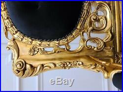 Victorian Sofa/ Antique Gold Leaf Finish Frame/ Tufted Black Velvet/ Hand Carved