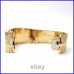 Victorian Solid 14K Gold Hand Engraved Wide Belt Buckle Bangle Bracelet 55 grams