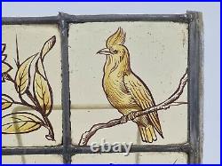 Victorian Stained Glass Window Hand Painted Kiln Fired Bird & Flowers Motifs