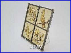 Victorian Stained Glass Window Hand Painted Kiln Fired Bird & Flowers Motifs