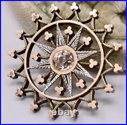 Victorian Starburst Pendent, Hand Chased 14k Gold Overlays Old Mine Cut Paste