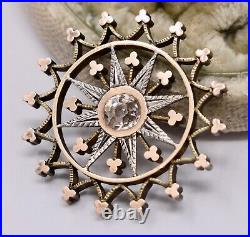 Victorian Starburst Pendent, Hand Chased 14k Gold Overlays Old Mine Cut Paste