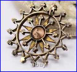 Victorian Starburst Pendent, Hand Chased 14k Gold Overlays Old Mine Cut Paste