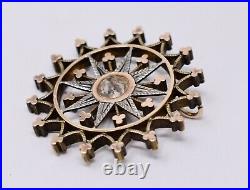 Victorian Starburst Pendent, Hand Chased 14k Gold Overlays Old Mine Cut Paste