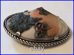 Victorian Sterling Hand-painted Aphrodite Porcelain Brooch Estate Piece 2x 1.5