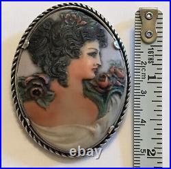 Victorian Sterling Hand-painted Aphrodite Porcelain Brooch Estate Piece 2x 1.5
