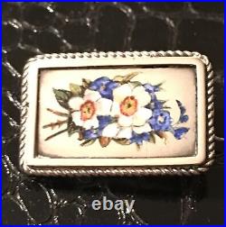 Victorian Sterling Silver Enamel Daffodil Brooch Antique Petite Floral Pin Vtg