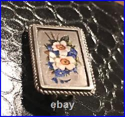 Victorian Sterling Silver Enamel Daffodil Brooch Antique Petite Floral Pin Vtg