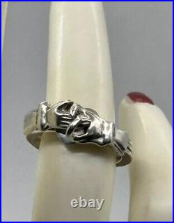Victorian Sterling Silver Fede Gimmel 3 part Clasped Hand Ring Puzzle Sz 5