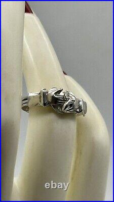 Victorian Sterling Silver Fede Gimmel 3 part Clasped Hand Ring Puzzle Sz 5