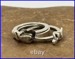 Victorian Sterling Silver Fede Gimmel 3 part Clasped Hand Ring Puzzle Sz 5