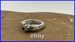 Victorian Sterling Silver Fede Gimmel 3 part Clasped Hand Ring Puzzle Sz 5