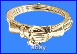Victorian Sterling Silver Fede Gimmel RARE HEART 3 Part Clasped Hand Ring Sz 6