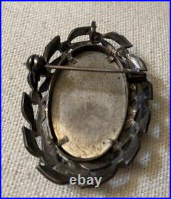 Victorian Sterling Silver Marcasite Hand painted portrait Brooch Pendant READ
