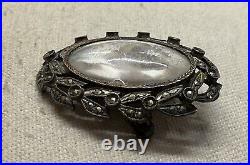 Victorian Sterling Silver Marcasite Hand painted portrait Brooch Pendant READ