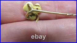 Victorian Stickpin 18kt Gold 3 Leaf CloveDiamond, Sapphire+Seed Pearl1900