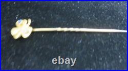 Victorian Stickpin 18kt Gold 3 Leaf CloveDiamond, Sapphire+Seed Pearl1900