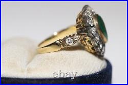 Victorian Style New Hand Made 18k Gold Natural Old Cut Dimaond And Emerald Ring