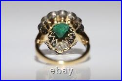 Victorian Style New Hand Made 18k Gold Natural Old Cut Dimaond And Emerald Ring