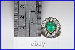 Victorian Style New Hand Made 18k Gold Natural Old Cut Dimaond And Emerald Ring