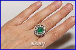 Victorian Style New Hand Made 18k Gold Natural Old Cut Dimaond And Emerald Ring