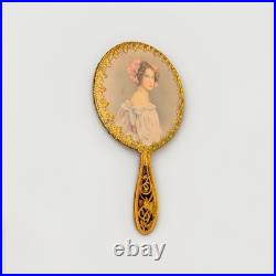 Victorian Style Ornate Brass Hand Mirror Portrait French