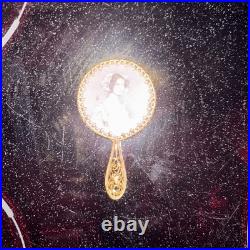 Victorian Style Ornate Brass Hand Mirror Portrait French
