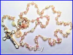 Victorian Style Pink Rose Lampwork Bead Catholic Hand Painted Cameo Rosary