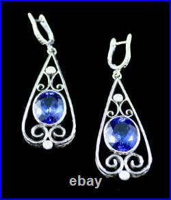 Victorian Style With Hand-Engraved Accents Blue Sapphire Lab-Created Earring