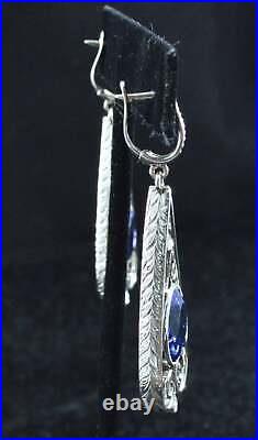 Victorian Style With Hand-Engraved Accents Blue Sapphire Lab-Created Earring