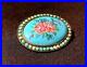 Victorian Unique Brooch Silver & Gold Hand Painted Enamel Turquoise Beads Signed