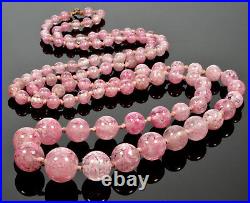 Victorian Venetian Hand Painted Pink Glass Bead Necklace 38