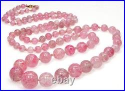 Victorian Venetian Hand Painted Pink Glass Bead Necklace 38