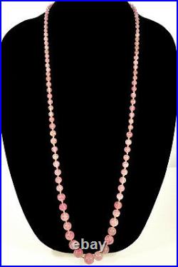 Victorian Venetian Hand Painted Pink Glass Bead Necklace 38