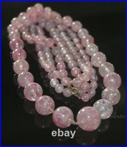 Victorian Venetian Hand Painted Pink Glass Bead Necklace 38