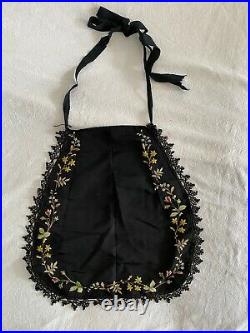 Victorian Vintage Antique Black Hand Beaded Mourning Apron Embroided Msg Beads