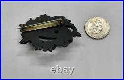 Victorian Whitby Jet Hand Encircled Flower Wreath Momento Mori Mourning Brooch