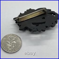 Victorian Whitby Jet Hand Encircled Flower Wreath Momento Mori Mourning Brooch