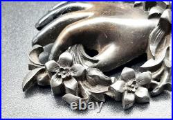 Victorian Whitby Jet Hand Encircled Flower Wreath Momento Mori Mourning Brooch