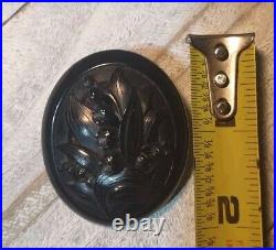 Victorian Whitby Jet Lilly Of The Valley Pin Antique Mourning Jewelry Brooch