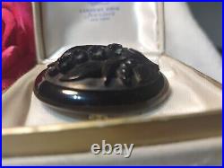 Victorian Whitby Jet Lilly Of The Valley Pin Antique Mourning Jewelry Brooch