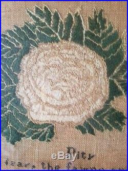 Victorian antique hand embroidered silk sampler from 1830