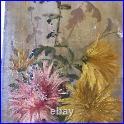 Victorian antique mums hand painted original oil PAINTING Vintage flower floral