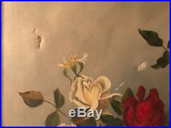 Victorian antique rose flower floral hand painted original oil PAINTING Vintage