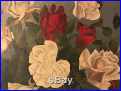 Victorian antique rose flower floral hand painted original oil PAINTING Vintage