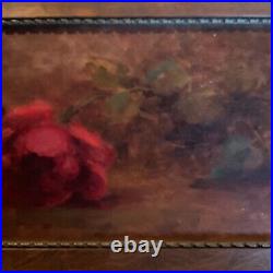 Victorian antique rose flower floral hand painted original oil PAINTING signed