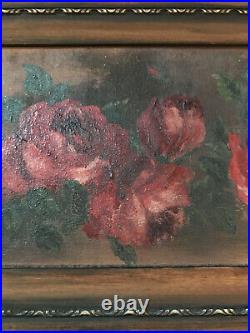 Victorian antique roses floral hand painted original oil PAINTING vintage red